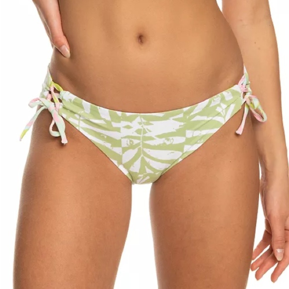 Roxy Reversible Tie-Side Bikini Bottoms Green Pink Tropical Surf Style L NWT - Picture 2 of 9
